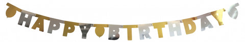 Narozeninová girlanda s textem Happy Birthday - Zlato-stříbrná HB Banner 3.jpg